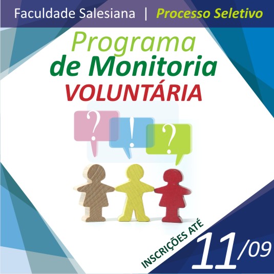 Programa de Monitoria Voluntária com inscrições abertas na Salesiana               