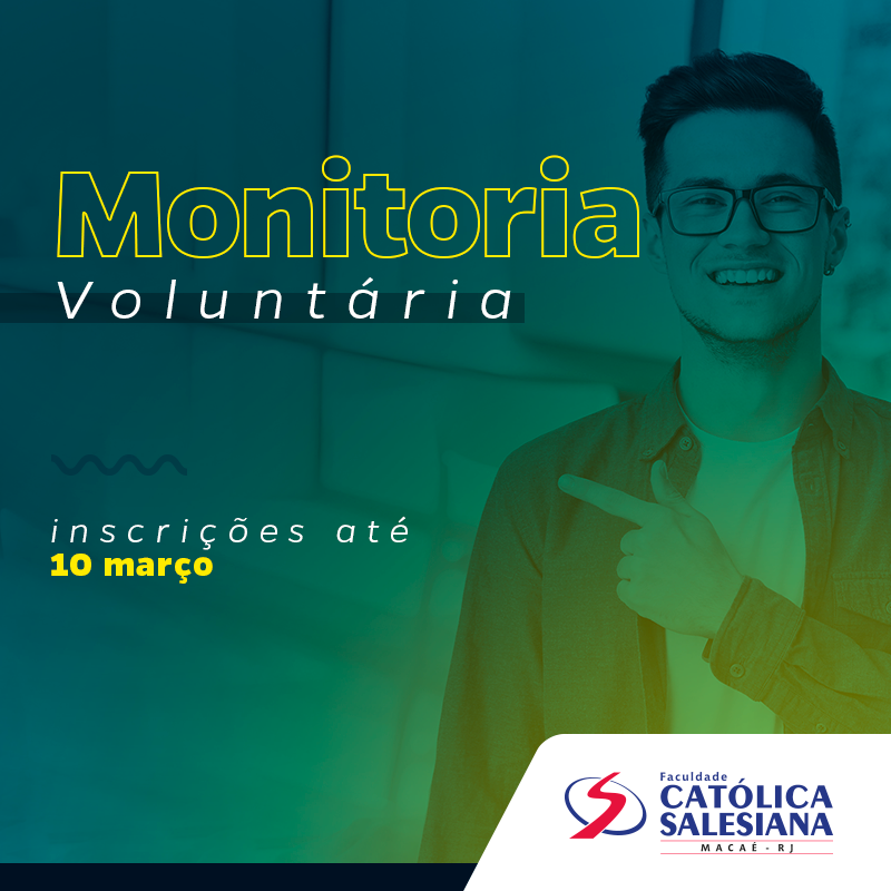 Abertas as inscrições para o Programa Monitoria Voluntária da Católica Salesiana
